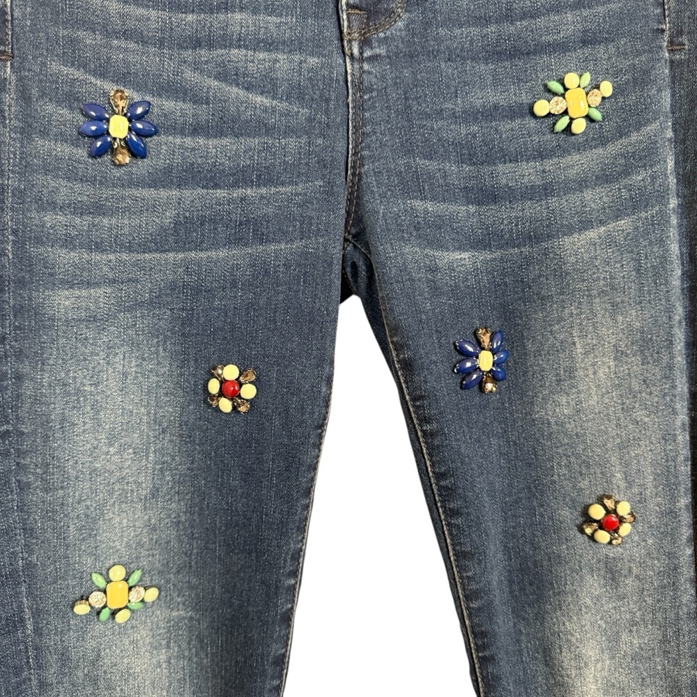 Frank Lyman Design Women's Blue Embellished Crystal Flowers Jeans Size 2